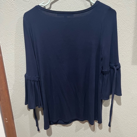 White House Black Market Deep Blue Blouse EUC Minimalist Shirt Elegant Detail - Picture 4 of 4